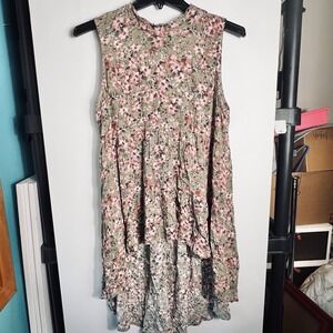 Maurices Floral Sleeveless Tiered High-Low Dress Women's Lg Rayon Raw Neck Hem